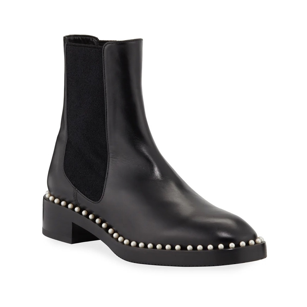 Stuart Weitzman Black Chelsea Boots with Pearl Accents